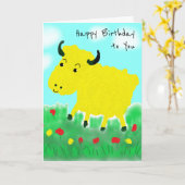 Fijne Koe in Meadow Birthday Kaart (Gele Bloem)