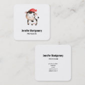 Fijne Koe met een rood Pet Vierkante Visitekaartje (Voorkant / Achterkant)