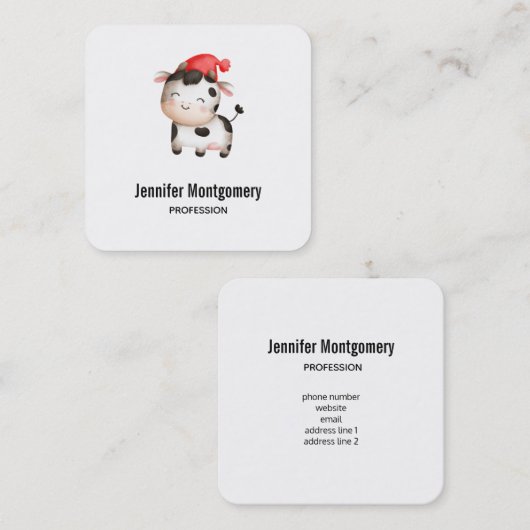Fijne Koe met een rood Pet Vierkante Visitekaartje (Voorkant / Achterkant)