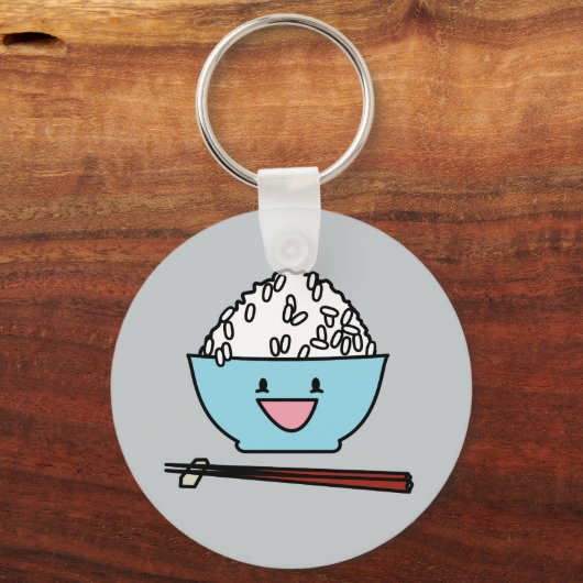 Fijne kom van witte rijststokjes sleutelhanger (Voorkant)