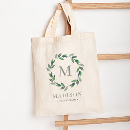 Fijne krans gepersonaliseerde monogram boodschappe tote bag