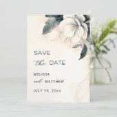 Fijne Kunst Blauwe Ivoren Bloem Save The Date (Staand voorkant)
