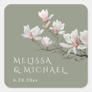 Fijne Kunst Magnolia Bruiloft Vierkante Sticker