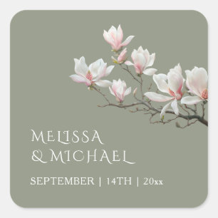 Fijne Kunst Magnolia Bruiloft Vierkante Sticker