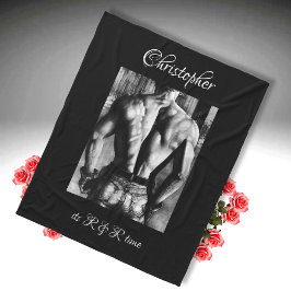 Fijne Kunst Mannenrug in Jeans Naam, Onderschrift  Fleece Deken