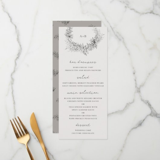 Fijne Kunst Minimalistische Botanische Huwelijk Menu (Voorkant / Achterkant in situ)