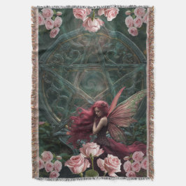 Fijne Kunst Rode Roos Bloemrijke Fee en Pentagram Deken