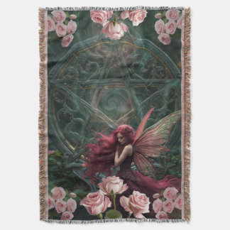Fijne Kunst Rode Roos Bloemrijke Fee en Pentagram Deken