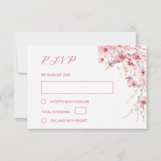Fijne Kunst Roze Boho Bloemige Trouwdag RSVP Kaartje (Voorkant)