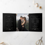 Fijne Kunst Zwarte Bloemrijke Calligrafie Drieluik Programma (Binnen)