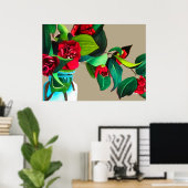 Fijne Kunstbloemen oorspronkelijke waterverf rode  Poster (Thuiskantoor)