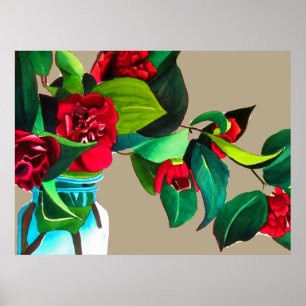 Fijne Kunstbloemen oorspronkelijke waterverf rode Poster