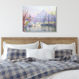 Fijne kunstschildering haven zeilboten zonsopgang canvas afdruk