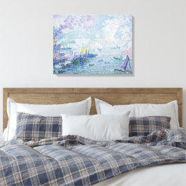 Fijne kunstschildering Zeehaven Schepen Brug Licht Canvas Afdruk