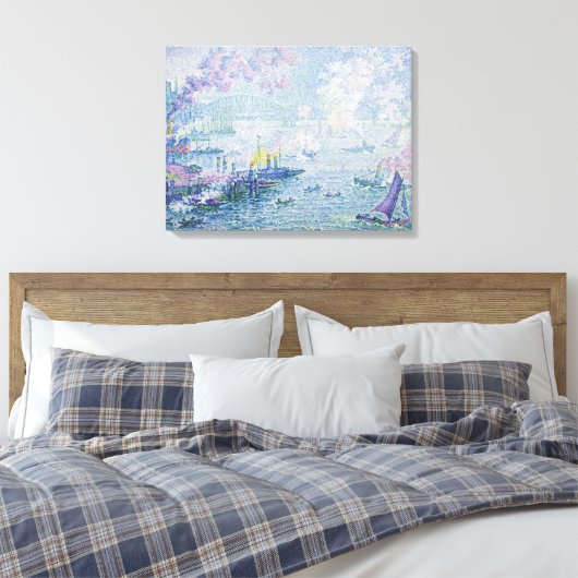 Fijne kunstschildering Zeehaven Schepen Brug Licht Canvas Afdruk (Insitu (Slaapkamer))