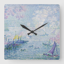Fijne kunstschildering Zeehaven Schepen Brug Licht Vierkante Klok