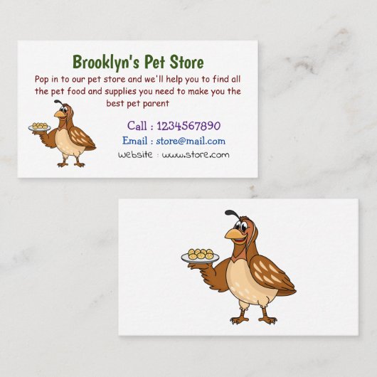 Fijne kwartel met eitjes cartoon visitekaartje (Voorkant / Achterkant)