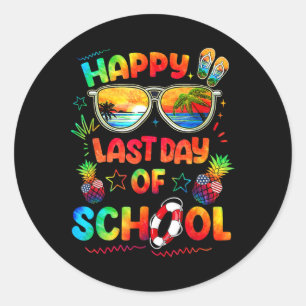 Fijne laatste dag van de schoolleraar aan het eind ronde sticker