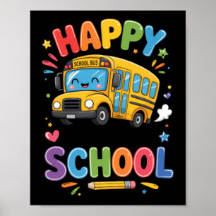 Fijne laatste schooldag Schattige schoolbus zomer Poster