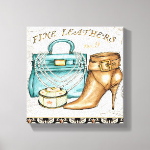 Fijne lederen tas en schoen canvas afdruk