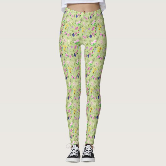 Fijne Leggings voor all-over-print van wilde bloem (Voorkant)