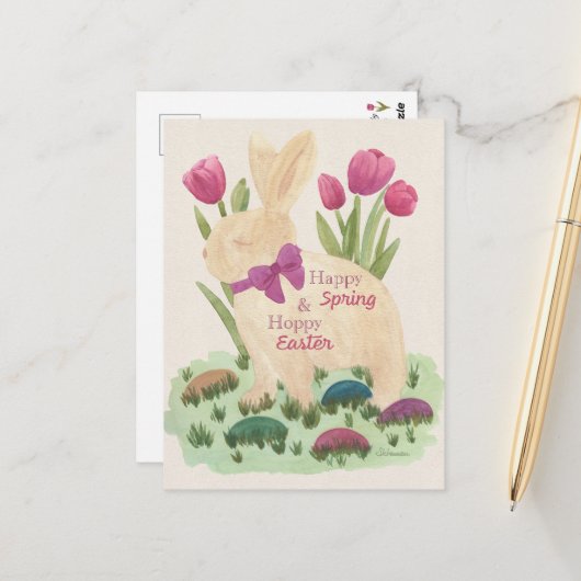 Fijne Lente & Pretig Pasen Wenskaart Briefkaart (Voorkant / Achterkant in situ)