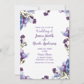 Fijne lentevloer Paarse Floral Wedding Kaart (Voorkant)