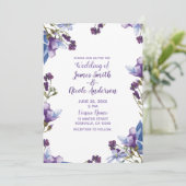 Fijne lentevloer Paarse Floral Wedding Kaart (Staand voorkant)