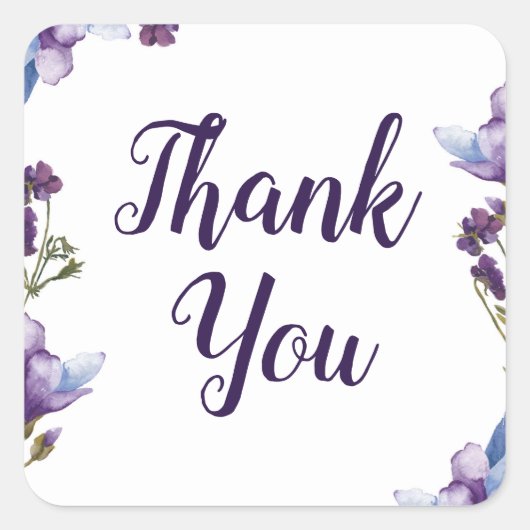 Fijne lentevloer Paarse Floral Wedding Vierkante Sticker (Voorkant)