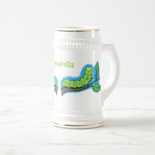 Fijne leuke cartoon met groene caterstijl bierpul (Voorkant rechts)