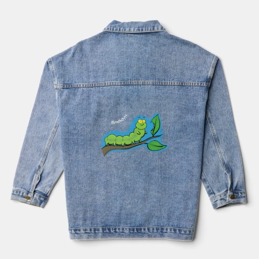 Fijne leuke cartoon met groene caterstijl denim jacket (Achterkant)