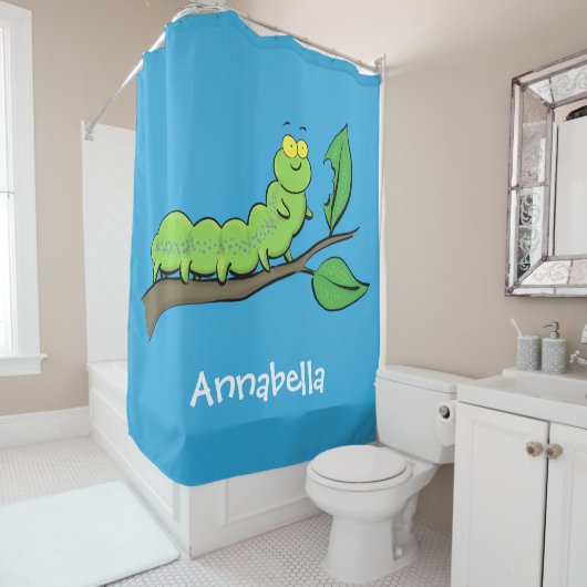 Fijne leuke cartoon met groene caterstijl douchegordijn (In situ)