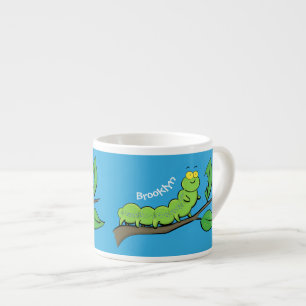 Fijne leuke cartoon met groene caterstijl espresso kop