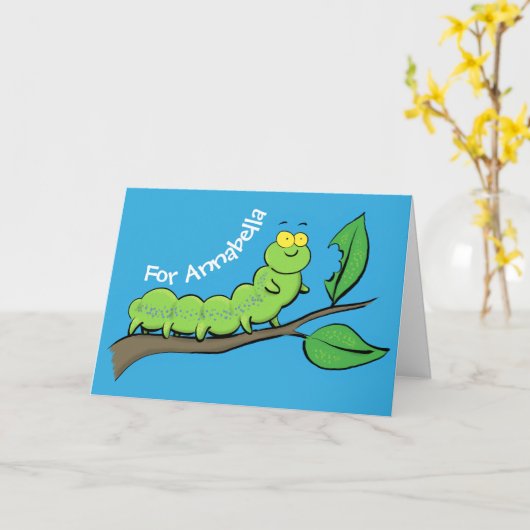 Fijne leuke cartoon met groene caterstijl kaart (Gele Bloem)