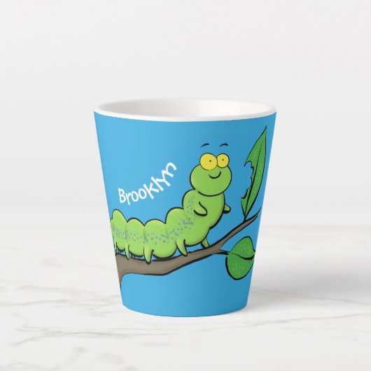Fijne leuke cartoon met groene caterstijl latte mok (Voorkant)