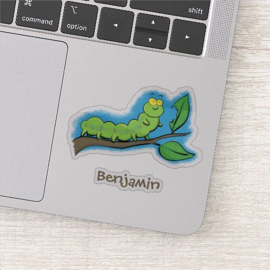 Fijne leuke cartoon met groene caterstijl sticker (Detail)