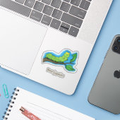 Fijne leuke cartoon met groene caterstijl sticker (Laptop met iPhone)