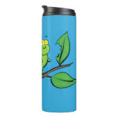 Fijne leuke cartoon met groene caterstijl thermosbeker (Geroteerd rechts)