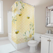 Fijne leuke hommels gele honingraat zoet douchegordijn (In situ)