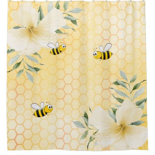 Fijne leuke hommels gele honingraat zoet douchegordijn (Voorkant)