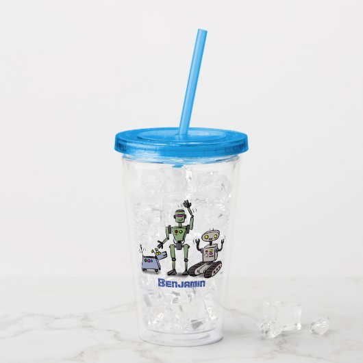 Fijne leuke robots trio cartoon acryl drinkbeker (Achterkant ijs)