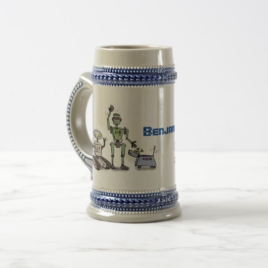 Fijne leuke robots trio cartoon bierpul (Voorkant links)