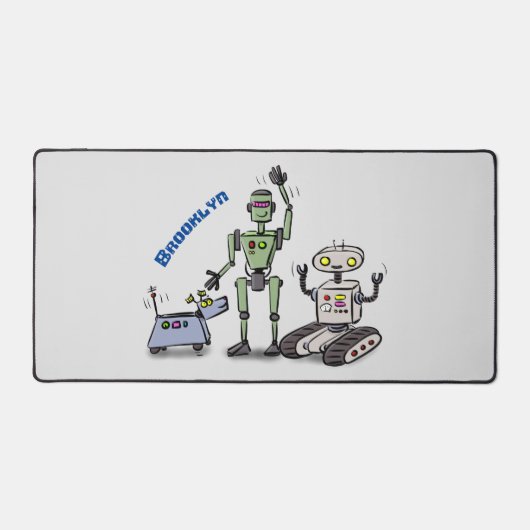 Fijne leuke robots trio cartoon bureaumat (Voorkant)