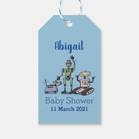 Fijne leuke robots trio cartoon cadeaulabel (Achterkant)