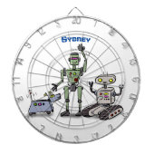 Fijne leuke robots trio cartoon dartbord (Voorkant)