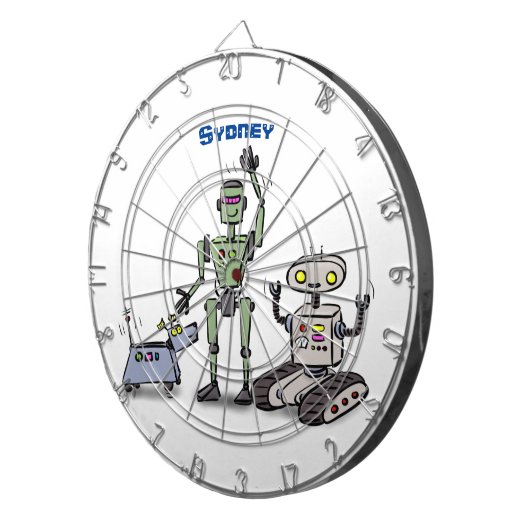 Fijne leuke robots trio cartoon dartbord (Voorkant Rechts)