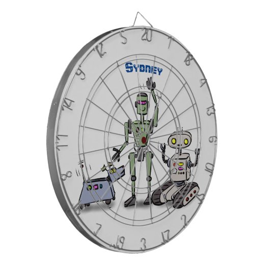 Fijne leuke robots trio cartoon dartbord (Voorkant Links)