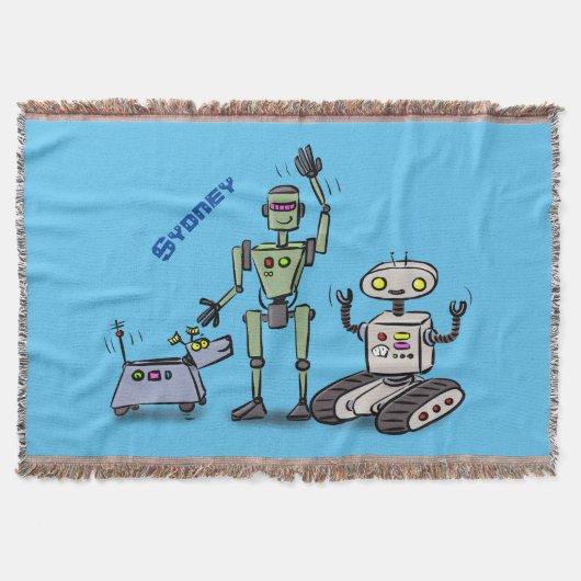 Fijne leuke robots trio cartoon deken (Voorkant)