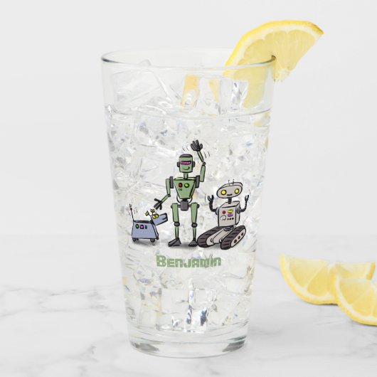 Fijne leuke robots trio cartoon glas (Achterkant ijs)
