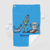 Fijne leuke robots trio cartoon golfhanddoek (Insitu)